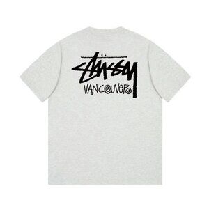 Stussy Pure Cotton Round Neck Gray Short Sleeves